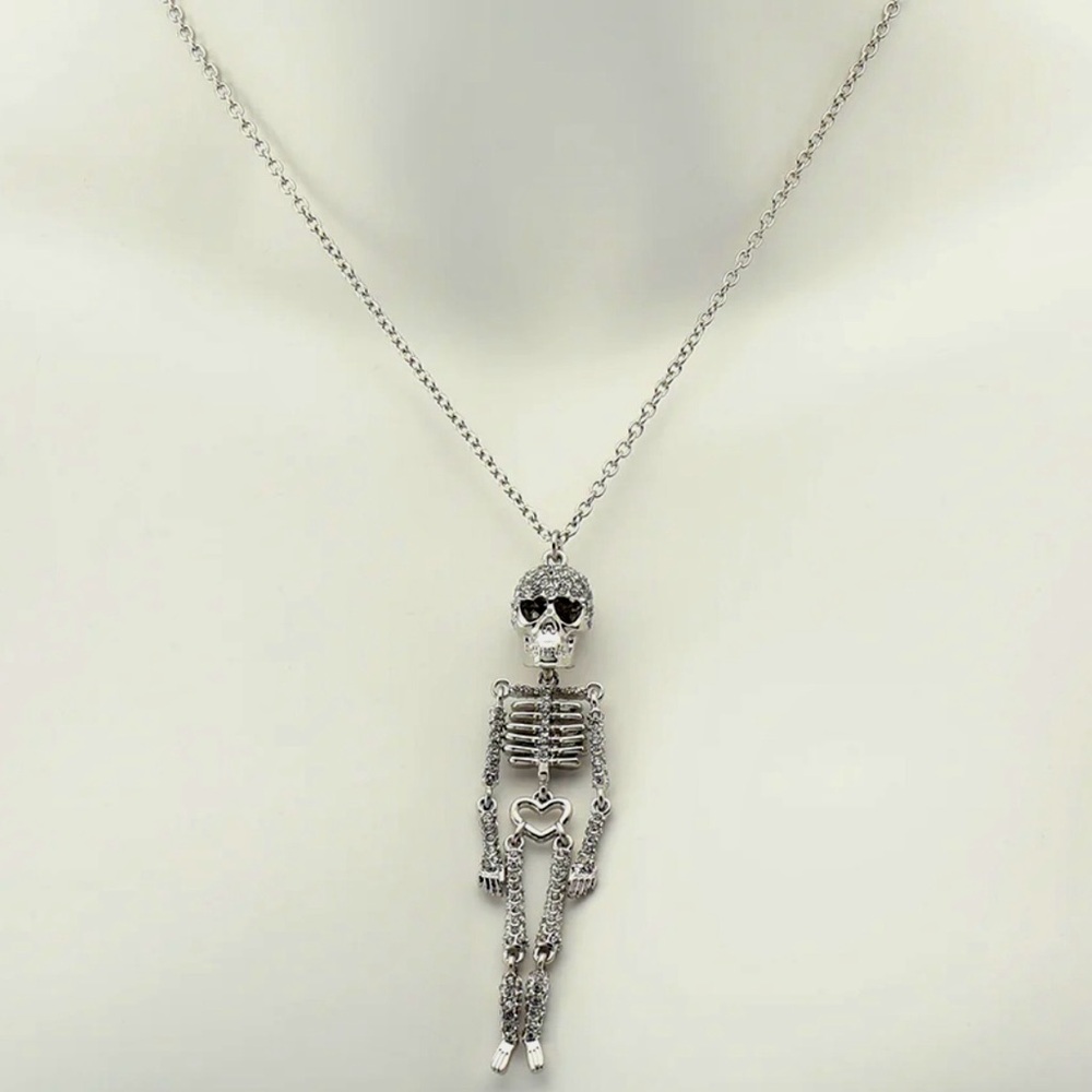 Betsey Johnson SKELETON PENDANT NECKLACE CRYSTAL NWT - Picture 4 of 4